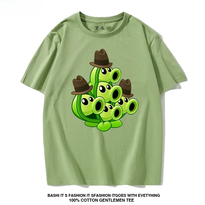 Plant Vs Zombie T-Shirt Short Sleeve Unisex Kids Fashion Summer Cotton Round Neck Print Casual Top for Boys And Girls