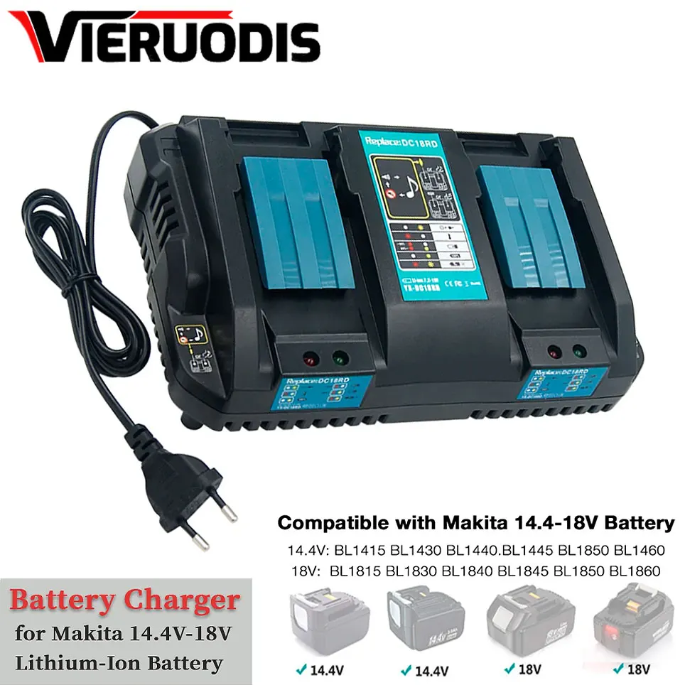 Double charging port Battery Charger For Makita 14.4V 18V BL1815 BL1830 BL1840 BL1850 BL1860 Bl1430 DC18RC with Two USB Port