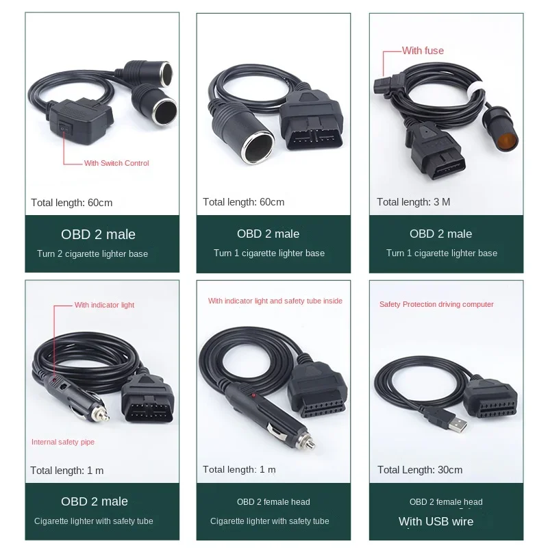 

PVC Car Tools Obd2 Scanner Cigarette Lighter To DC Connector and Cables Multifunction Power Cord Diagnostic Tool Durable Adapter