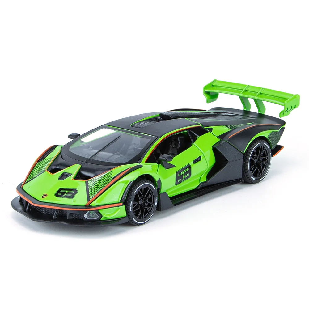 1:32 SCV12 Model Toy Sports Cars Alloy Diecast Miniature Supercars Sound Light Doors Opened Pull Back Ornament Gifts