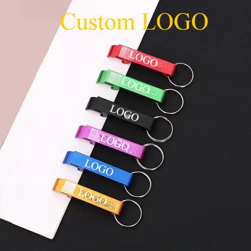 

Custom LOGO Name Bottle Opener Beer Keychain Keyring Multifunctional Laser Carving Key Ring Chain Bar AD Multi Color Gift