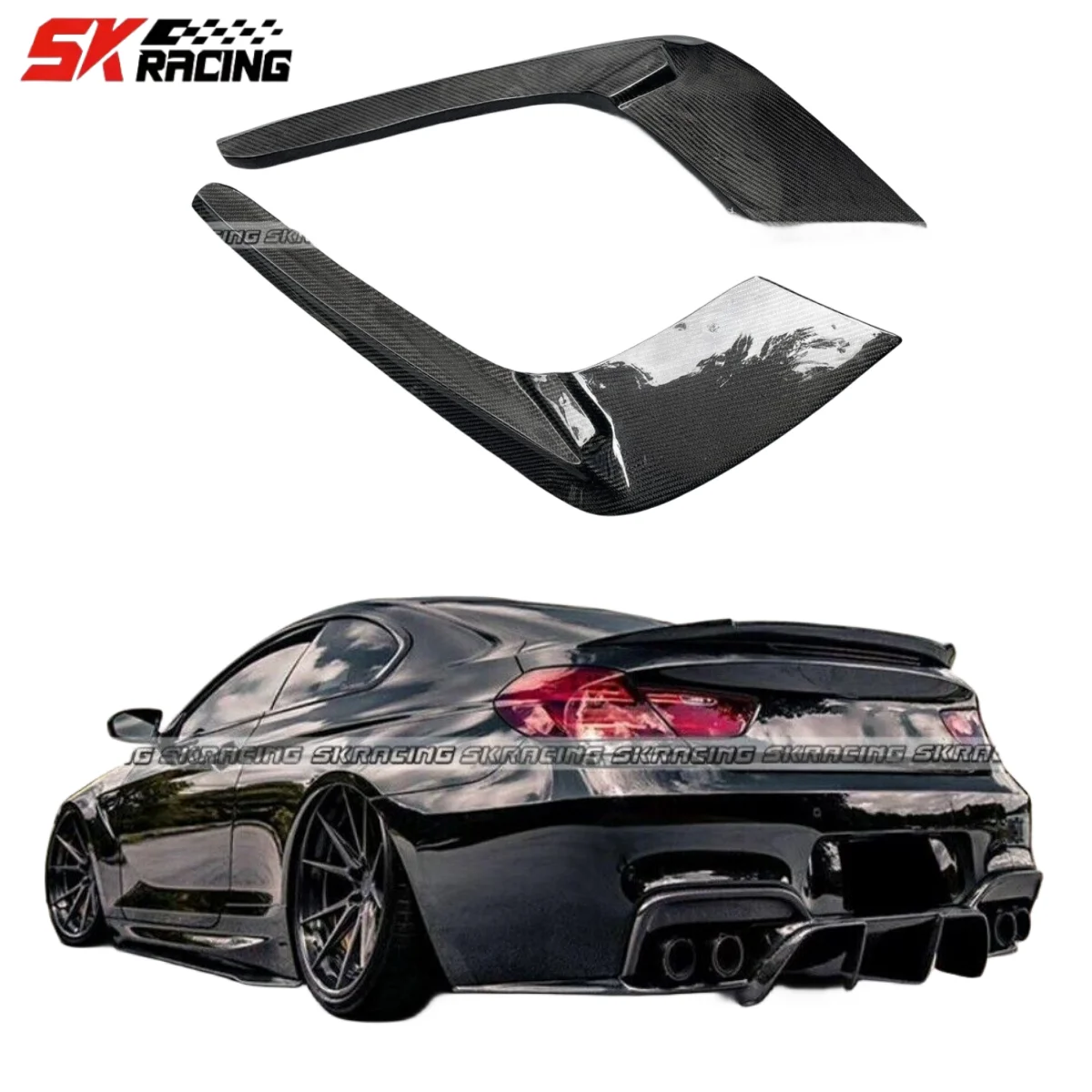 Fits For BMW F06 F12 F13 M6 2013-2018 Real Carbon Fiber Rear Diffuser Side Splitter 2PCS Protective Decorative  Accessories Kits