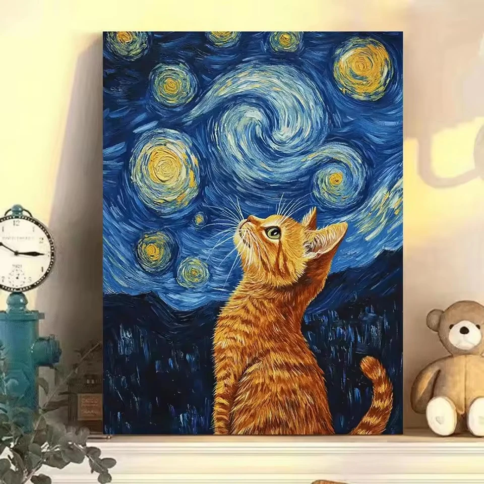 500/1000/1200/2000PCS Jigsaw Puzzle Van Gogh Starry Sky Cat Fantasy Art For Adults Great Weekend Relaxation And Family Fun