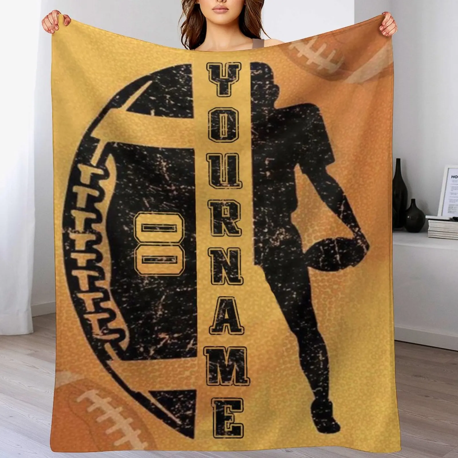 

Custom Football Blankets with Name Number American Football Team Game Throw Flannel Blankets Gifts for Fans Boys Kids Adult