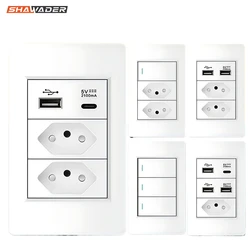 Shawader Brazil Plug Power Wall USB Socket Pressure Switch 20A Tomada Plastic Panel Position Jack Brazylijskie gniazdko Home Office