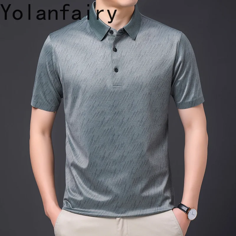 YOLANFAIRY Mulberry Silk Polo Shirt Mannen Mens T Shirt  Summer Mens Clothing T Shirts Pour Hommes High Quality Short Sleeves