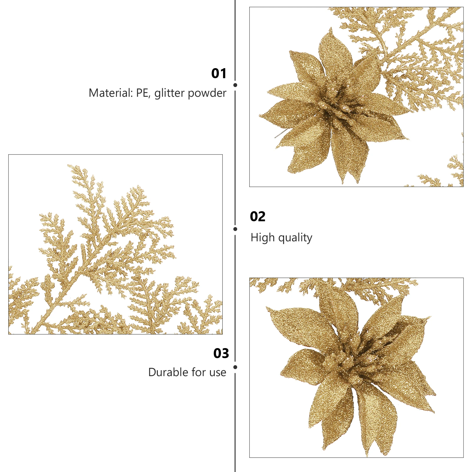 

6pcs Christmas Flower Pendant Artificial Pine Branches Glitter Gold Twigs Table Setting Supplies Hanging Clip Decoration Crafts