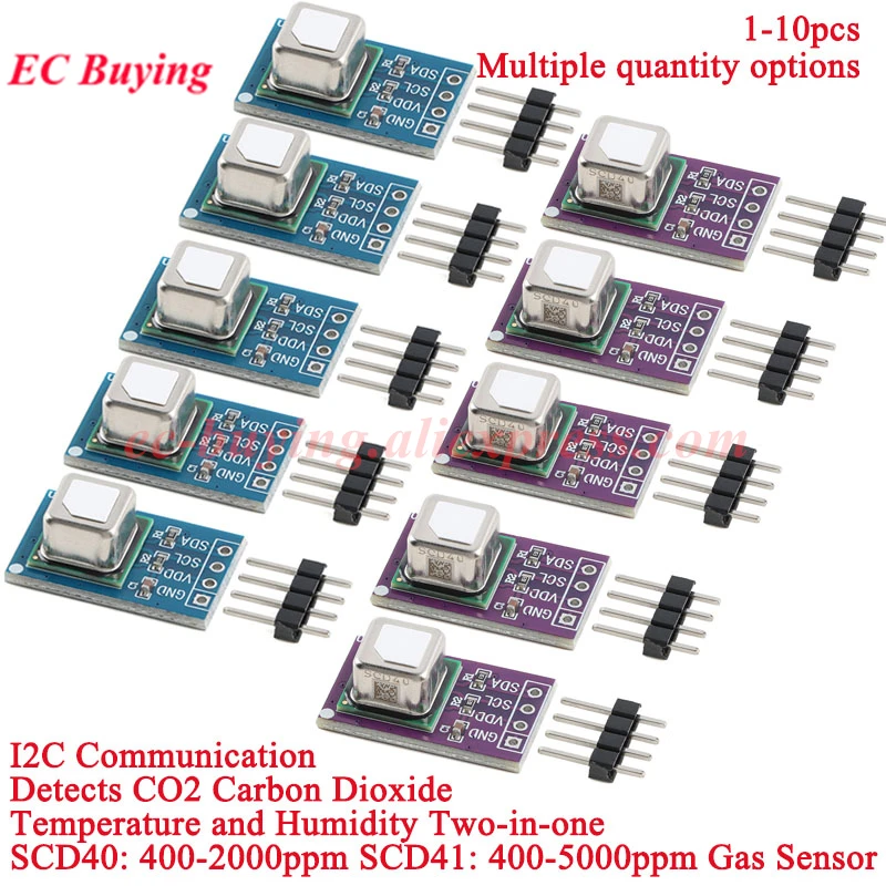10 قطعة/1 قطعة SCD40 SCD41 مستشعر هواء الغاز كشف ثاني أكسيد الكربون ثاني أكسيد الكربون درجة الحرارة والرطوبة وحدة اثنين في واحد I2C II2 الاتصالات