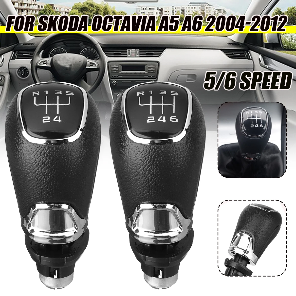 

Car Gear Shift Knob Lever Stick Handle Gaiter Leather Boot Cover Case For Skoda Octavia A5 A6 2004-2012 For Manual 5 6 Speed