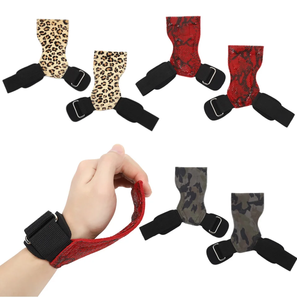 Weightlifting Wrist Straps with Cushion Wrist Loop Leopard Print & Snakeskin Style Leather Weight Lifting Gloves Gym Grip Padded