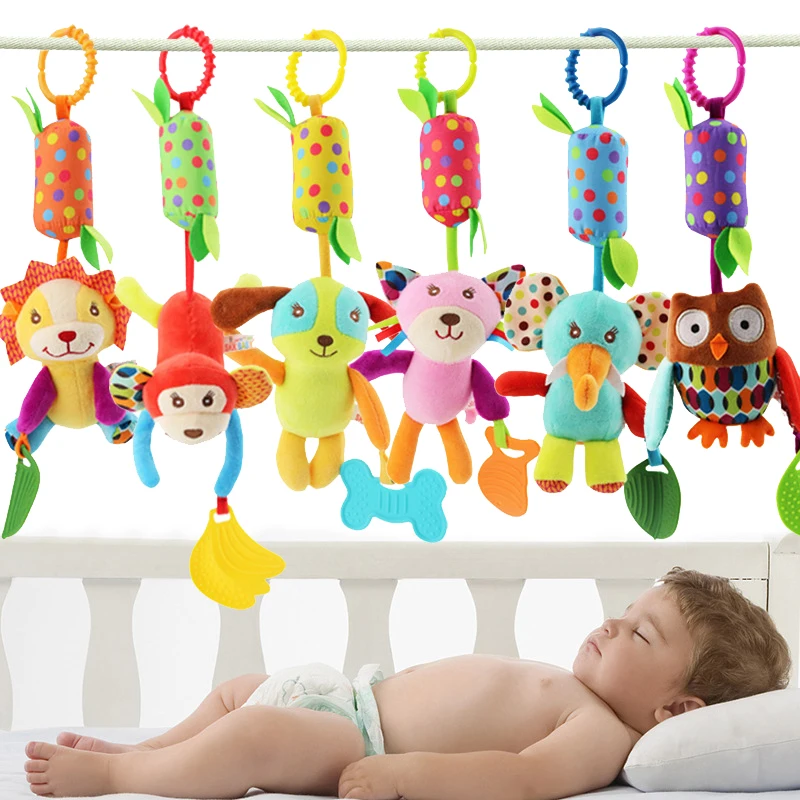 New Baby Animal Rattles Toys Cartoon Sensory Hanging Rattles Soft Early Learning Toy Newborn 0-24 Months Baby Rattle Teether Toy
