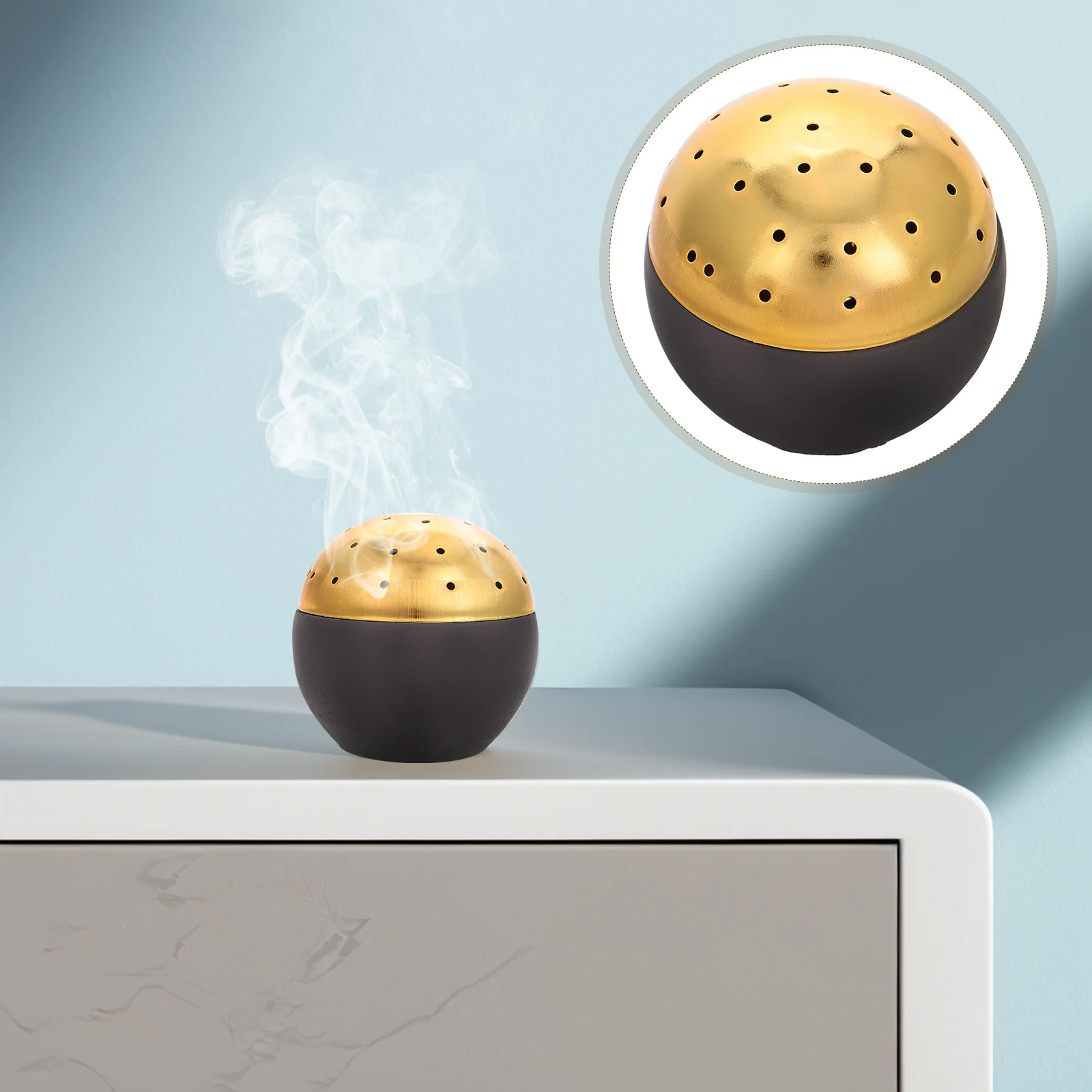 

Spherical Cement Incense Burner Holder Simple Aromatherapy Black Arab Creative Stainless Steel Handheld