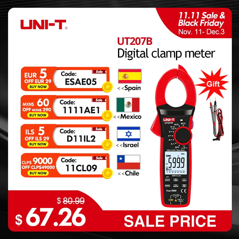 yZ[zUNI-T 1000A ^̎lfW^Nv[^[ 1000V AC DC dvvC[dv UT206B UT207B UT208B ˓d LPF ACV eXg