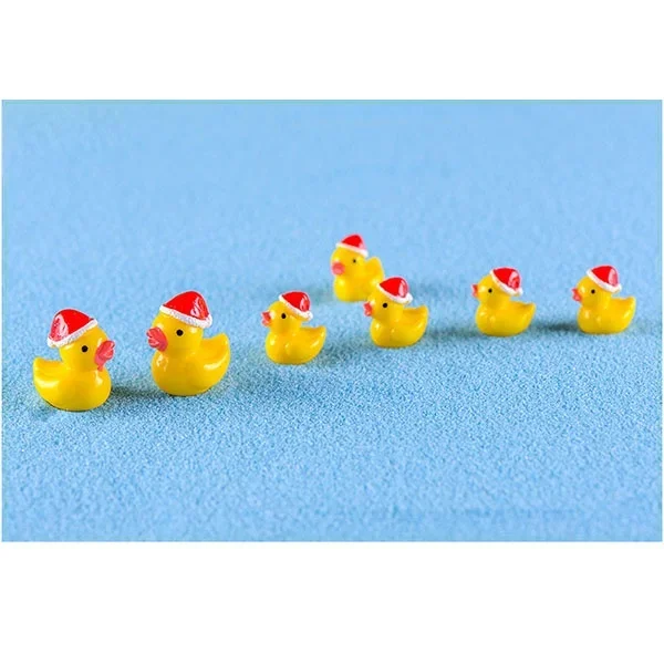 10 PCS Cute DIY Miniature Resin Christmas Hat Yellow Duck Micro Landscape Garden Decor Christmas Decor Crafts Slime Charm Ducks