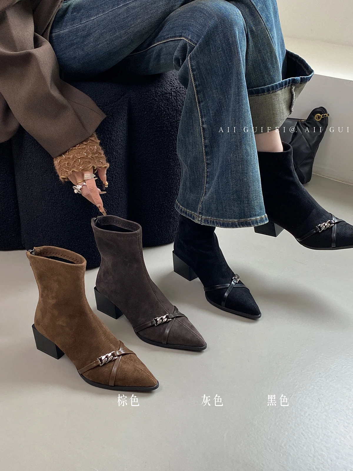 

Newest Autumn Winter Chelsea Boots Zapatos De Mujer chunky heel ankle boots for women Vintage Pointed toe western boots female
