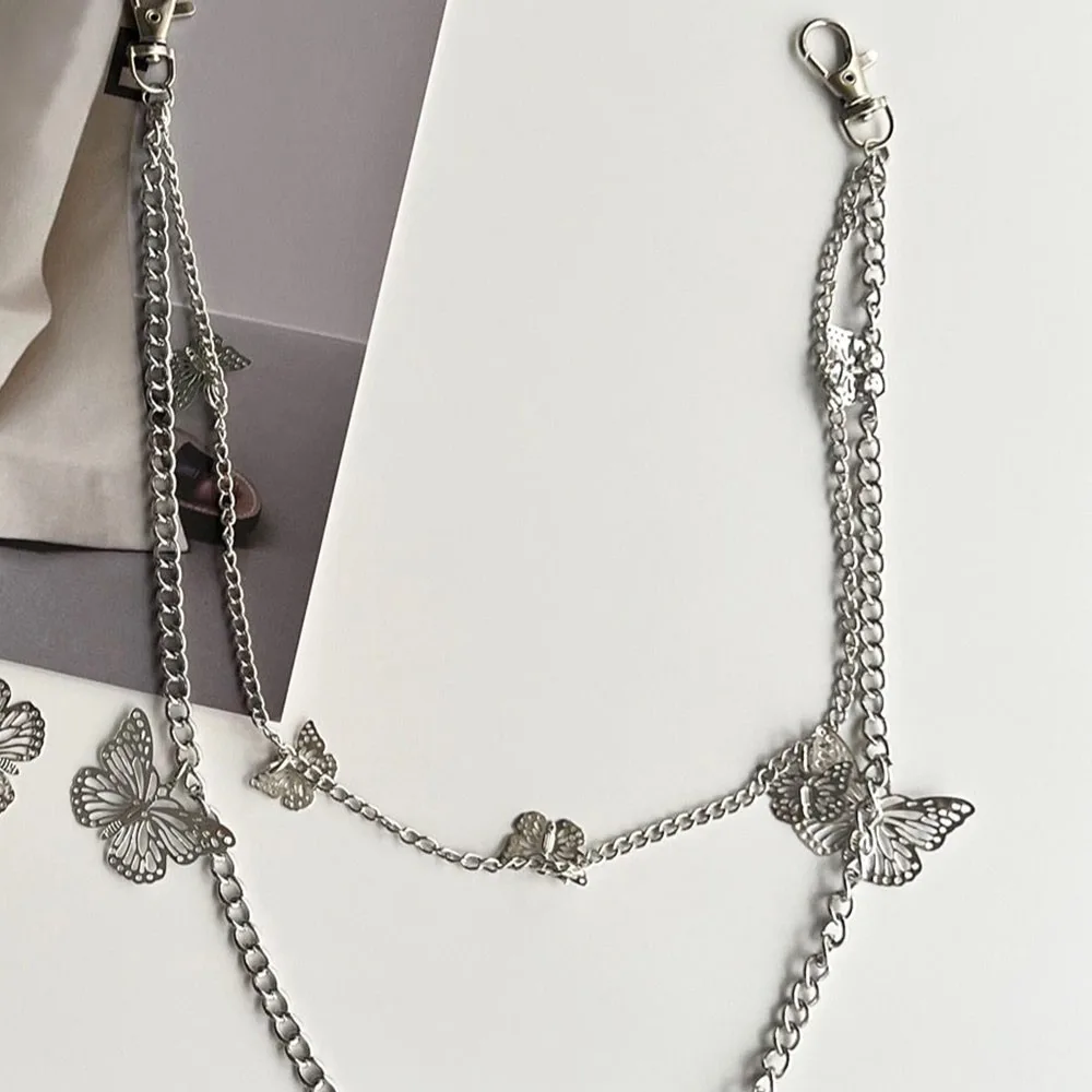 

Fashion Gothic Punk Street Belt Metal Alloy Multi-layer Waist Chain Keychain Detail Harajuku Hip Hop Crochet Pants Street Wear