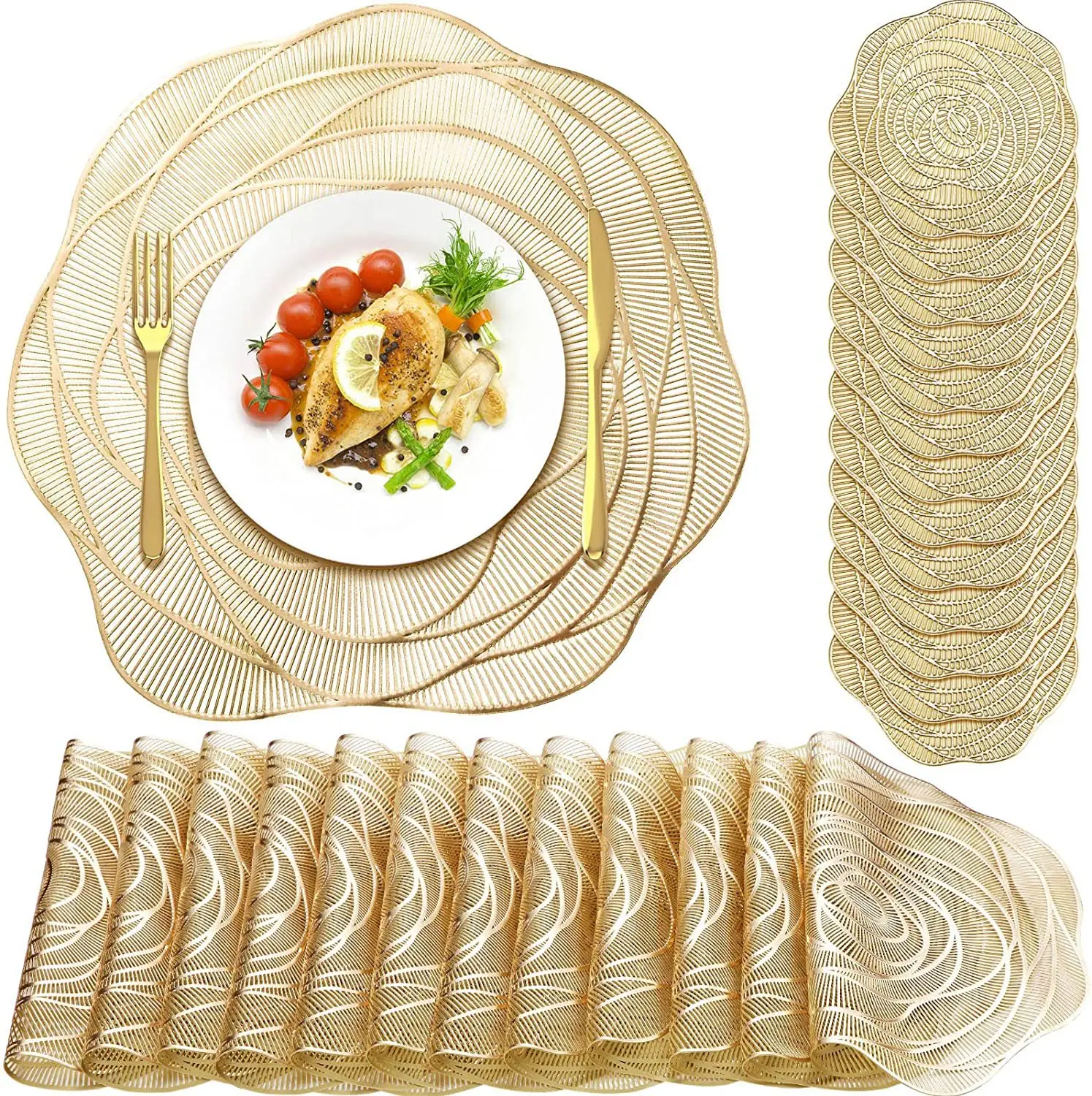 

38cm Gold Silver Rose Placemat Flower Heat Insulation Pad PVC Table Mat Wedding Supplies Happy Birthday Party Decor for Home