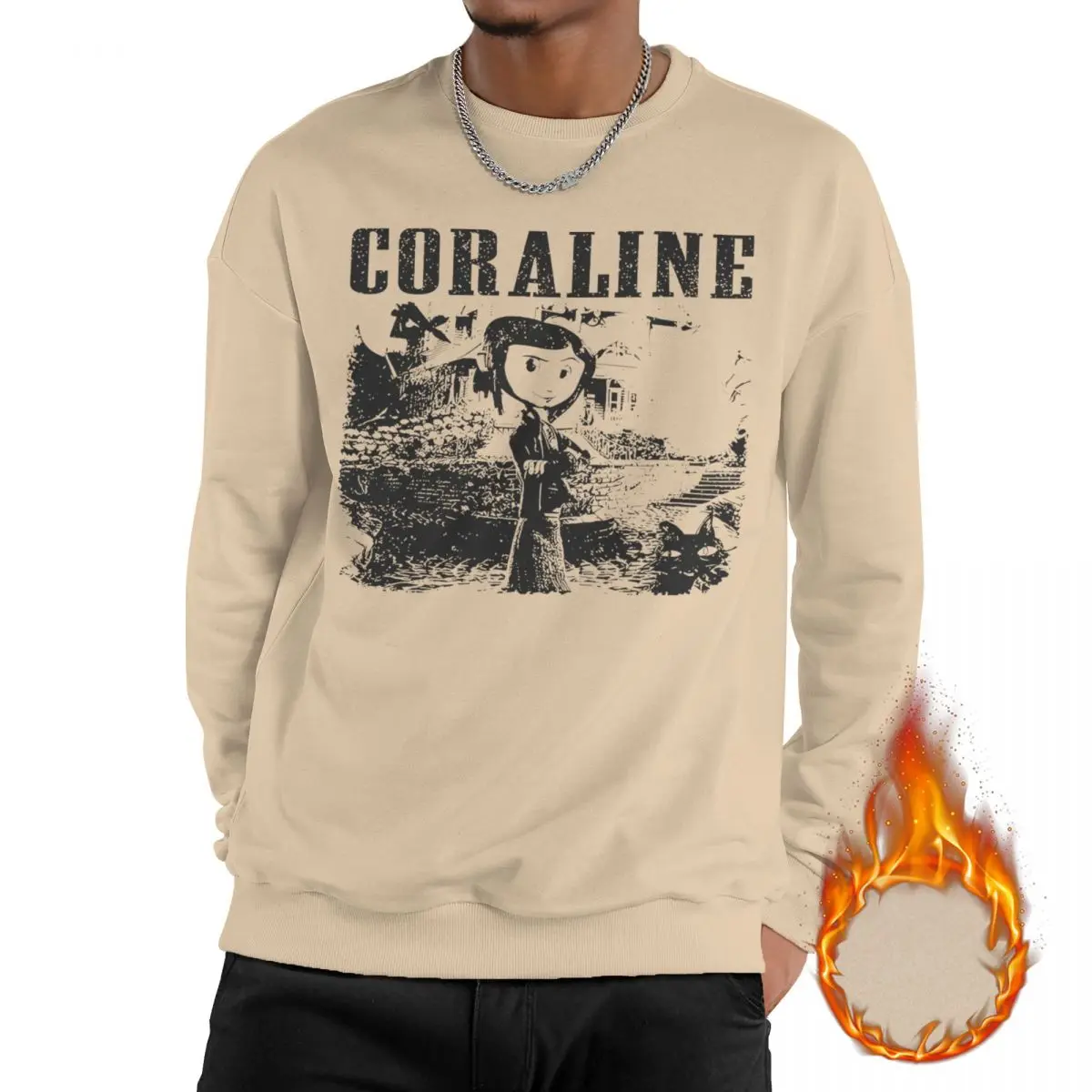 

Coralines Retro Movie Sweatshirt Fleece-Lined For Men Stylish Sweatshirts Graphic Coralines jones Long Sleeve Shirts Hoodie