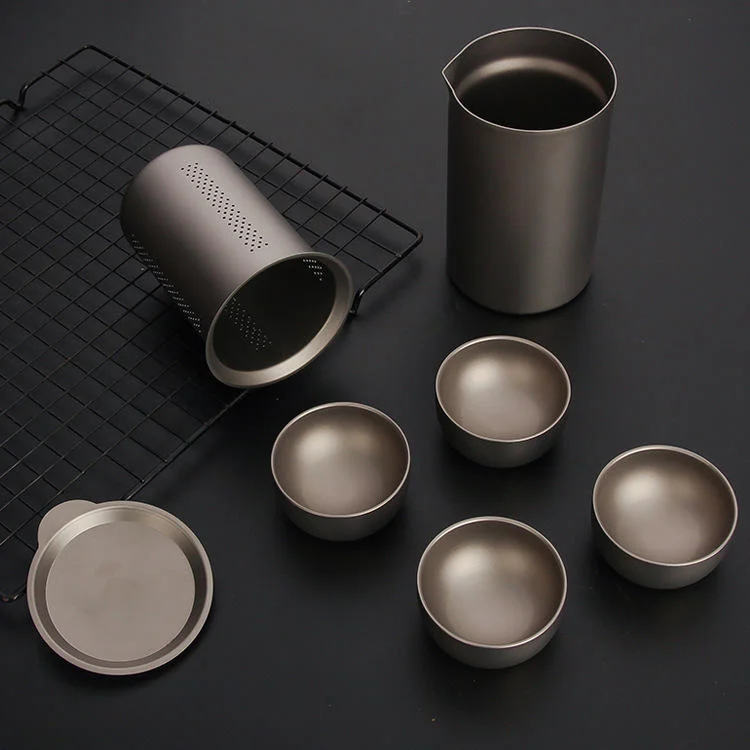 Bulk Order Stainless Steel Camping Tea Set Double-Layer Heat Insulation Food Grade Portable Tea Cups & Pot for Outdoor Use