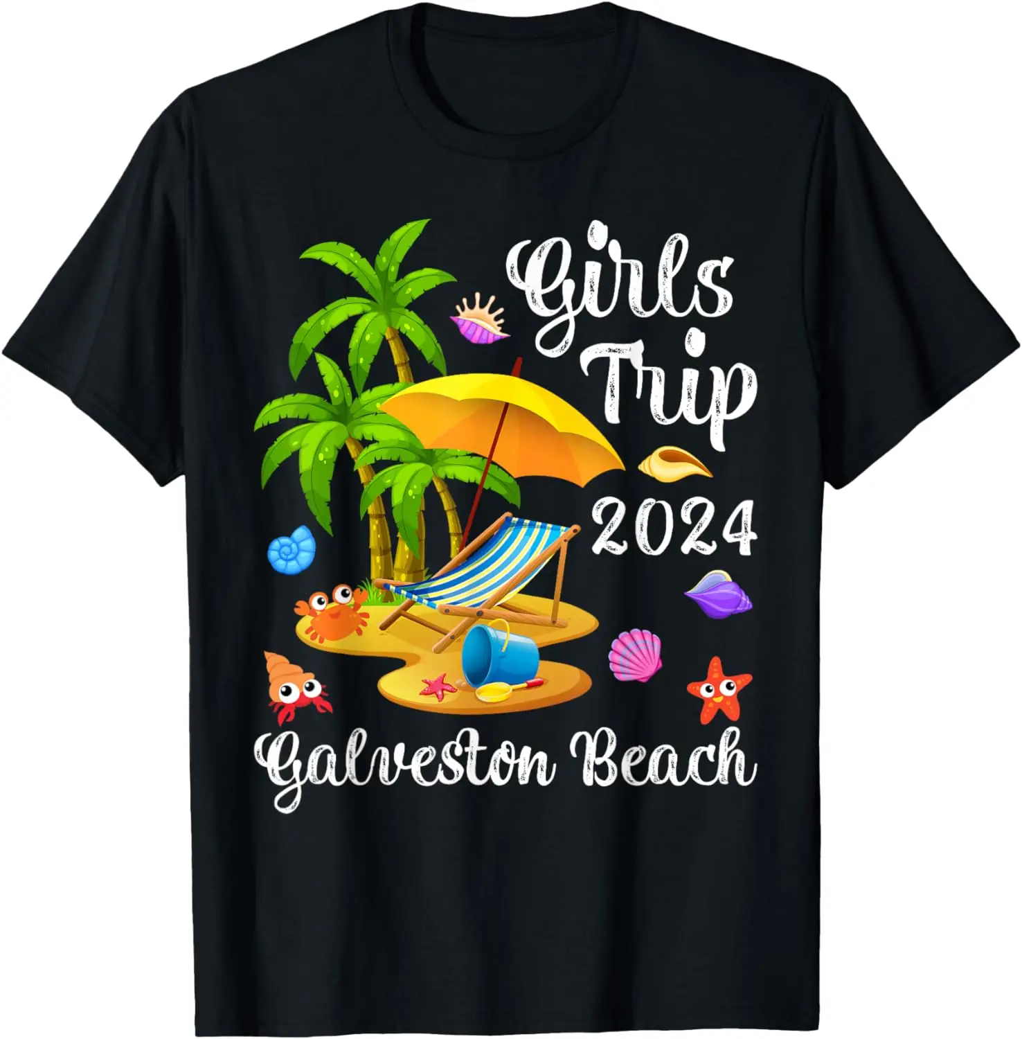 

Girls Trip 2024 Palm Tree Sunset Texas Galveston Beach T-Shirt
