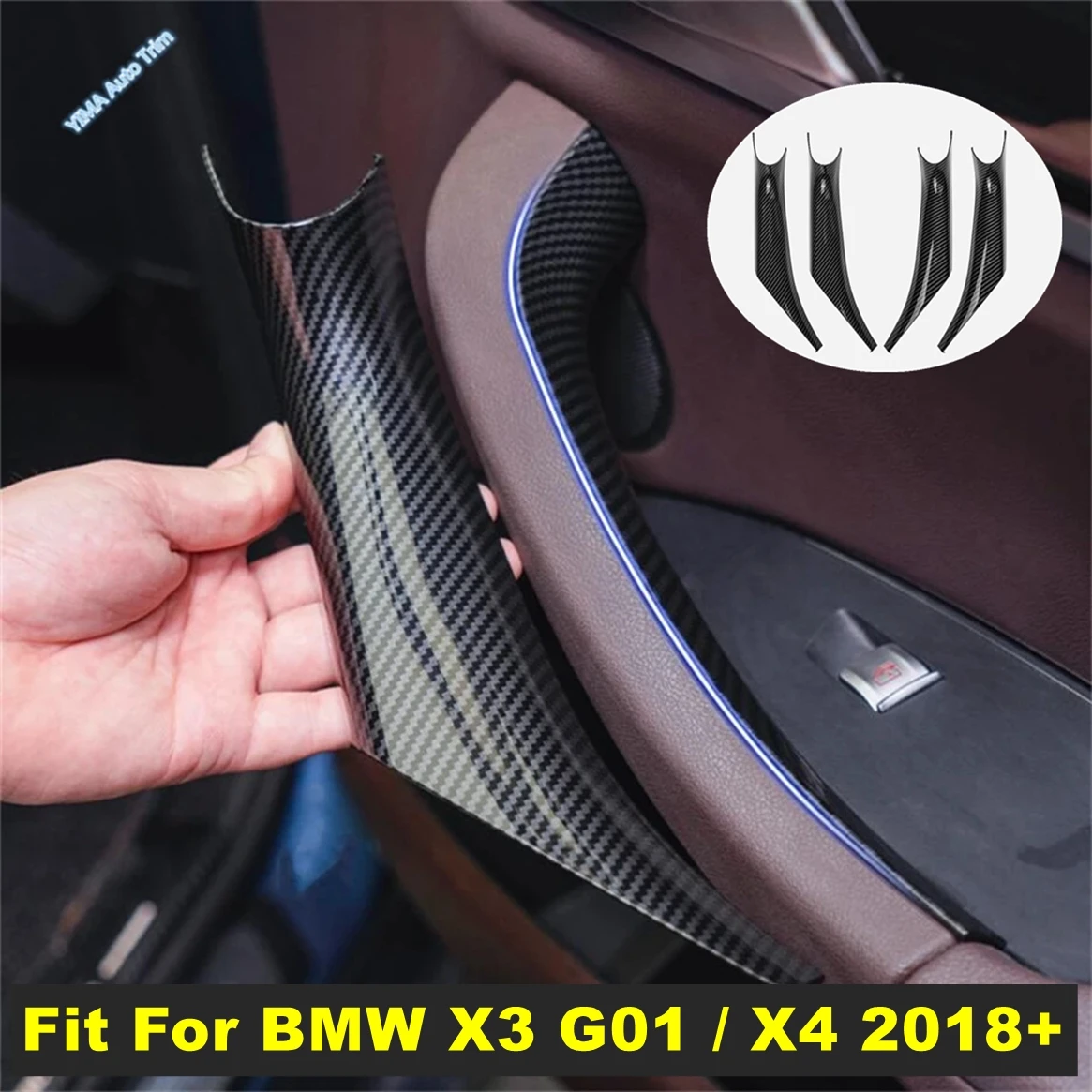 

For BMW X3 G01 / X4 2018 - 2022 Auto Door Pull Doorknob Handle Catch Armrest Decor Trim Cover Sticker Accessories Carbon Fiber