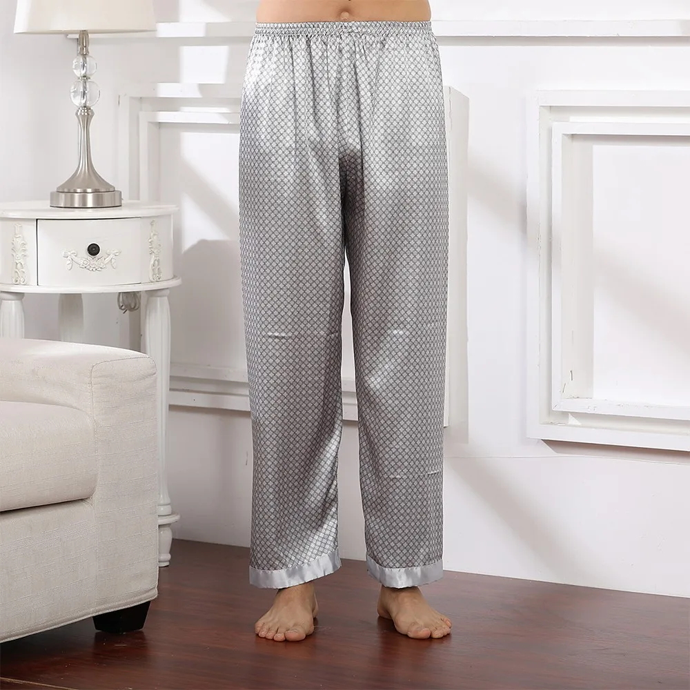 Męskie spodnie jedwabna satynowa piżama krata nadruk w paski proste spodnie do jogi moda luźna wakacyjna bezszwowa majtki domowe