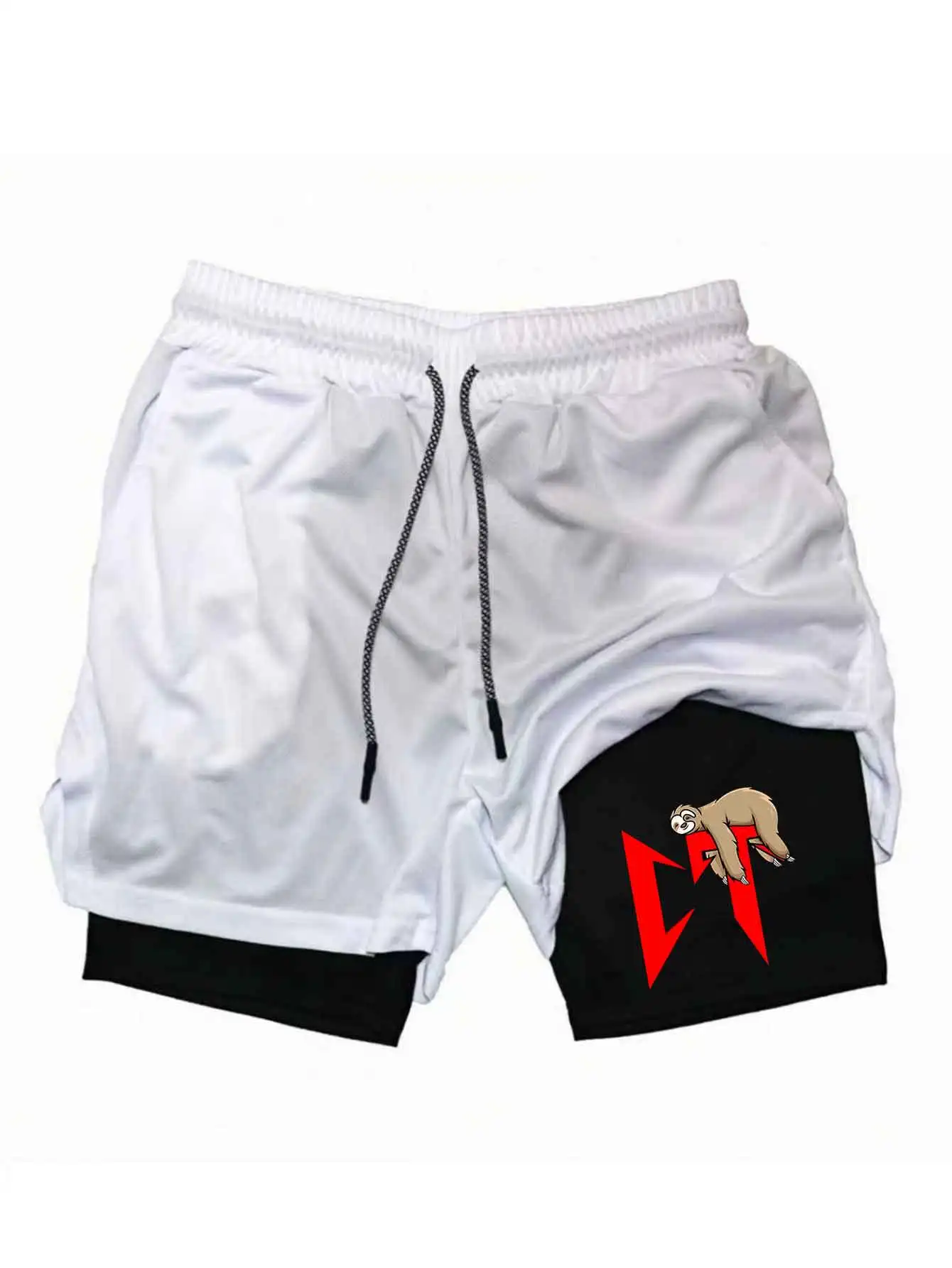 Men's sports shorts, printed sports pants, double-layer, quick drying, basketball, muscle, fitness