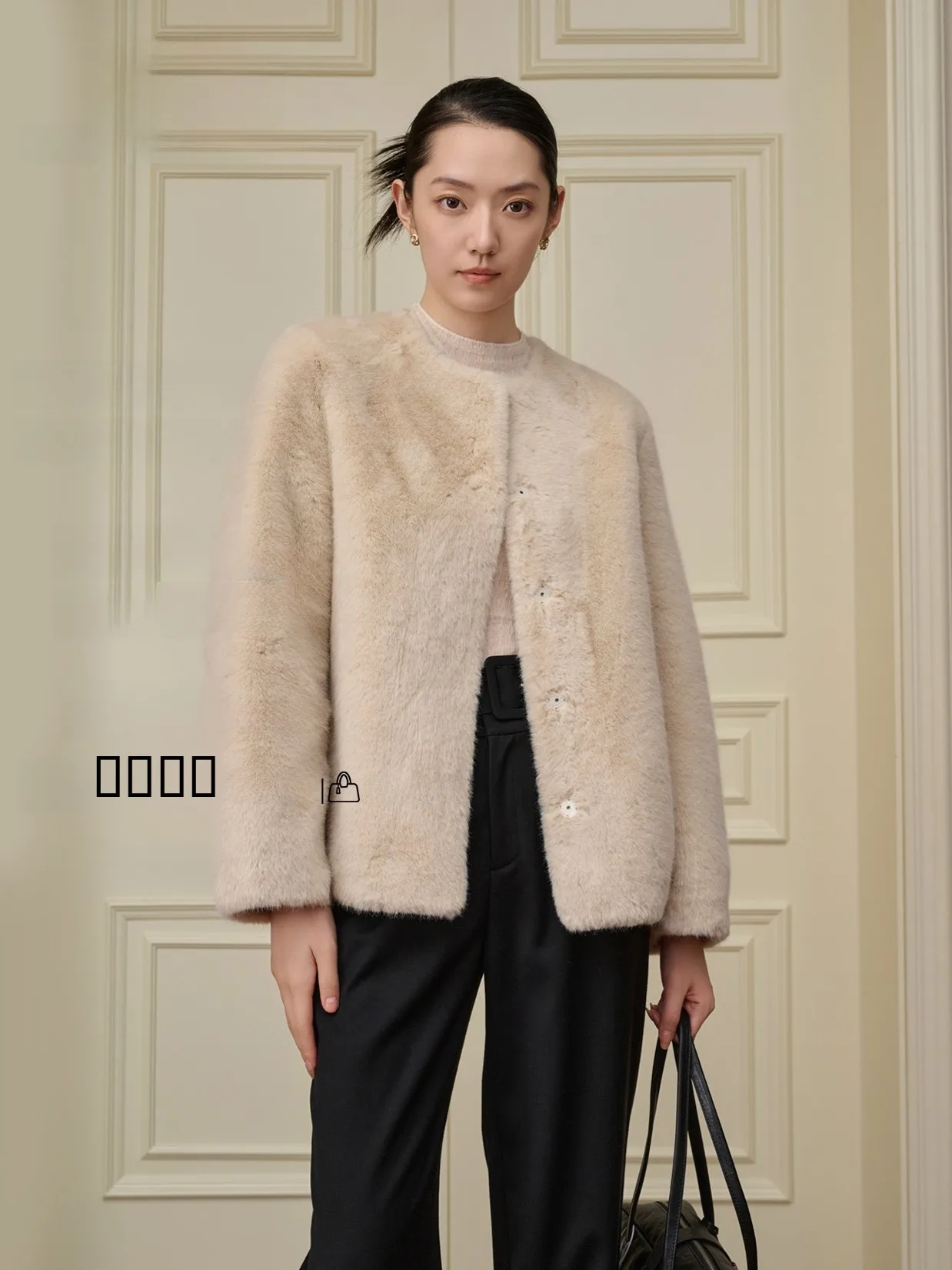 

QFKQ Slavic Sle Warm Skin-Friendly Eco-Friendly Faux Fur Coat round Ne Inteated Leather And Fur Women's Jaet