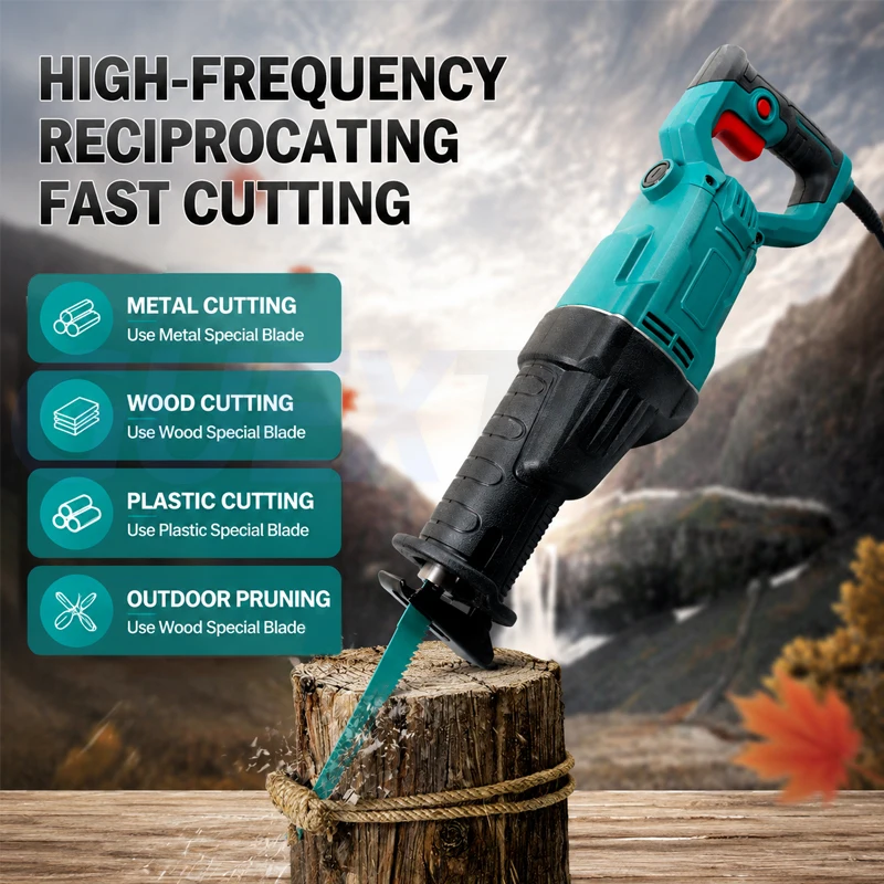 220V High Power Handheld Reciprocating Saw Electric Jigsaw Saber Saw Multi Function Compact Cutting Tool for Household Use