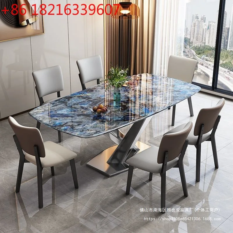

Итальянский светлый роскошный каменный стол из микрокристаллического камня, обеденный стол для дома, небольшой квартиры, прямоугольный сверхкристаллический камень