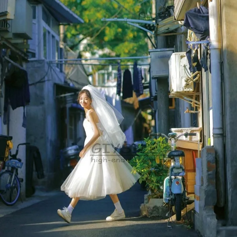 GIYSILE Customized White Suspender Light Wedding Dress French Retro Minimalist Strap Sleeveless A-line Formal Women Elegant