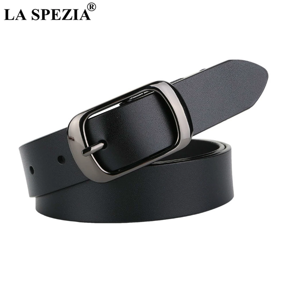 

LA SPEZIA New Black Belt Women Cowskin Pin Buckle Genuine Leather Belts for Trousers High Quality Casual Solid Women Belt 105cm