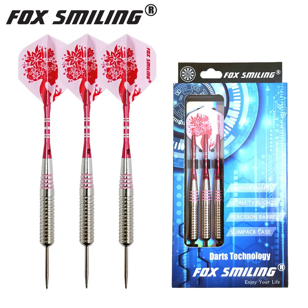 Fox Smiling 3PCS Steel Tip Darts Pin 24g With Darts Barrel And Aluminum Shafts Pink Laser Flights