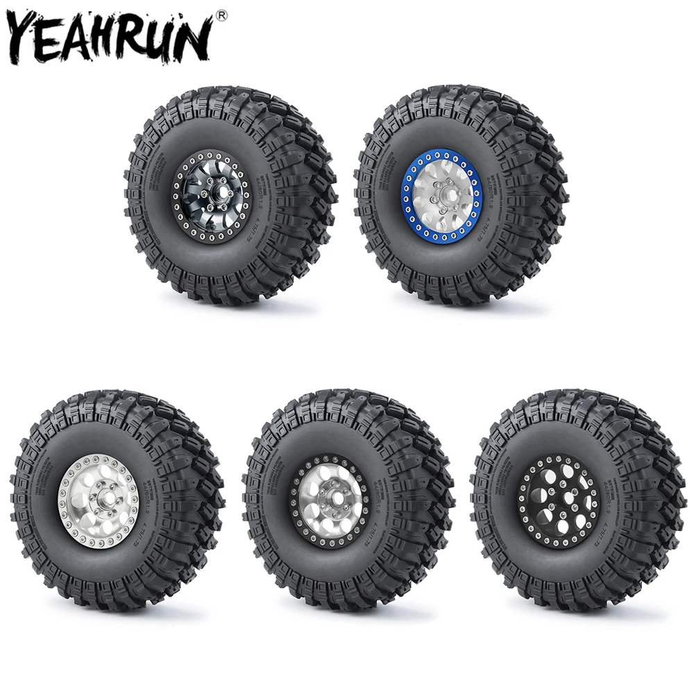 

YEAHRUN 4Pcs 1.9 Beadlock Wheel Rim Rubber Tire Set for 1/10 RC Crawler TRX4 Axial SCX10 90046 AXI03007 D90 CC01