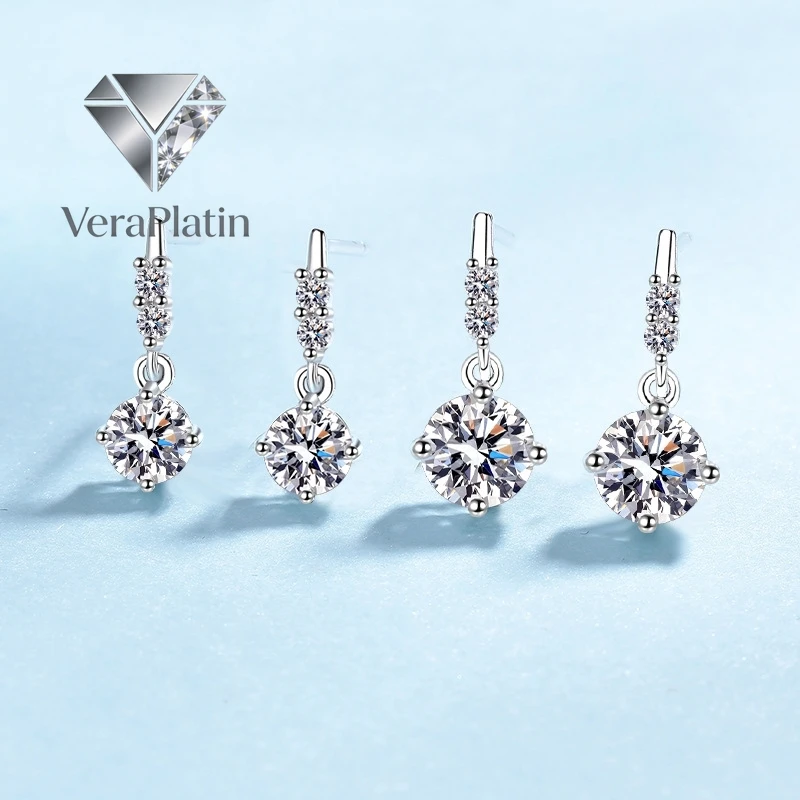 

VeraPlatin Wife Birthday Gift 18K White Gold Lover Valentine's Day 0.5/1/2CT Moissanite Diamond Girl PT950 Platinum Women Weddin