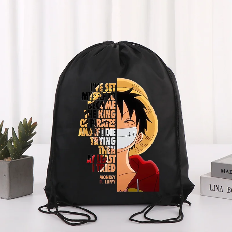 One Piece Drawstring Bag Men Sport Hiking String Pocket Clothes Shoes Storage Waterproof Luffy Zoro Anime Printed Backpack Gift