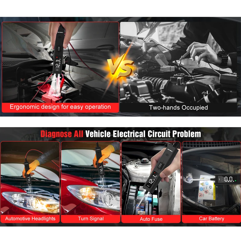 OBDMONSTER-probador de sonda de circuito automotriz, herramienta de diagnóstico de 12V/24V, luz LED, probador de continuidad eléctrica