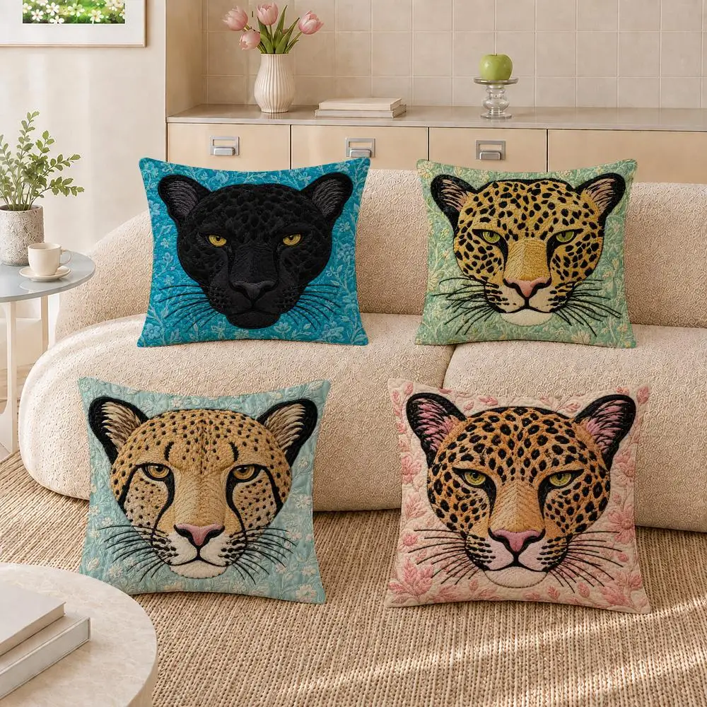Vintage Wild Cat Portrait Cushion Cover Pillowcase Sofa Living Room Home Gift Office Decor Protective Covers