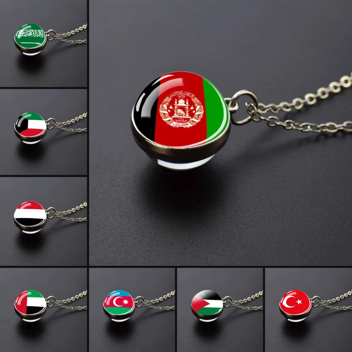 Middle East Countries Flag Glass Ball Necklace Israel Turkey Saudi Arabia Palestine Flag Pendant Necklace Travel Gift