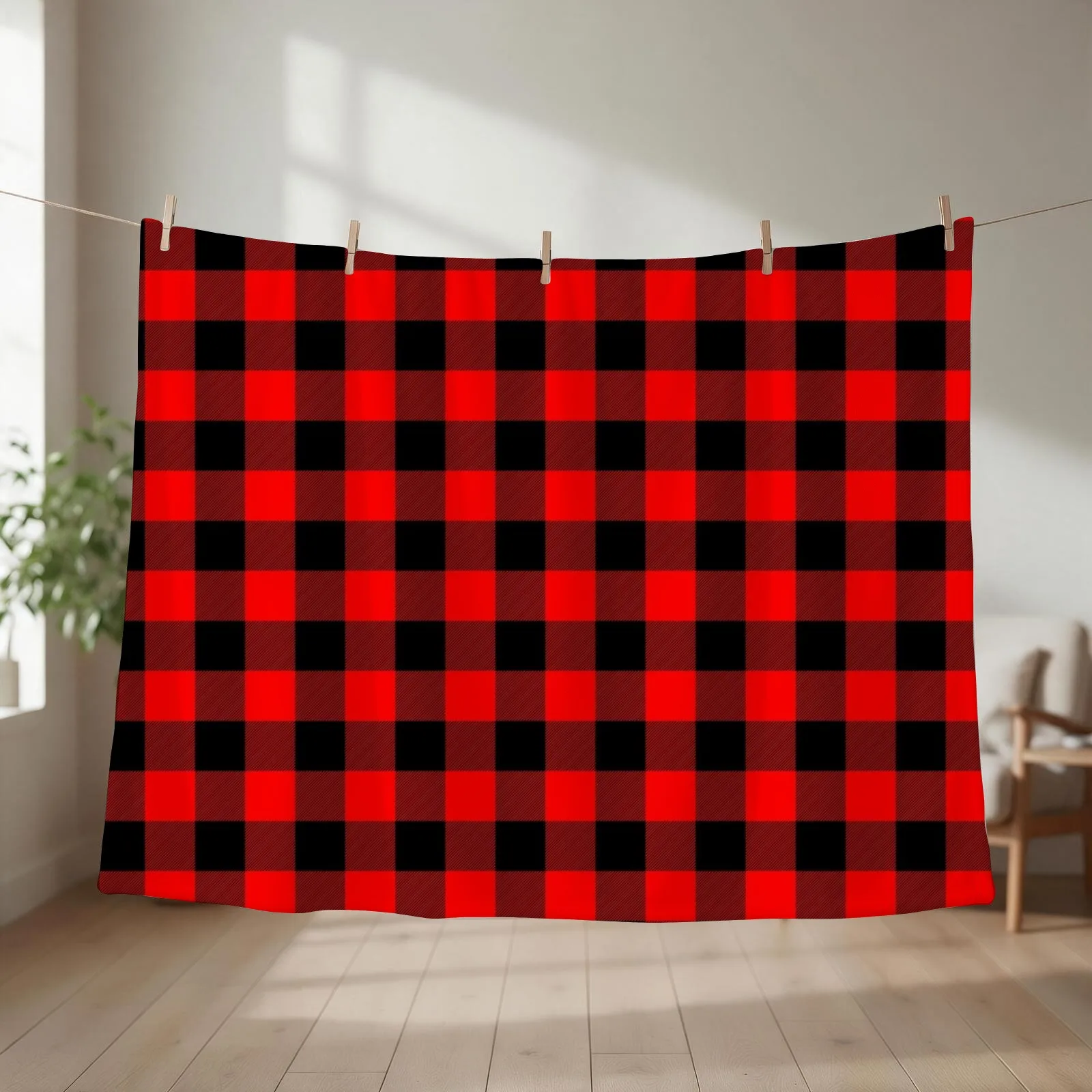 Classic Dark Red and Black Lumberjack Buffalo Plaid Fabric Throw Blanket couch cozy soft plush fuzzy picnic outdoor blanket