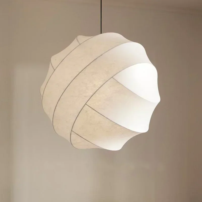 Wabi Sabi Silk Pendant Light for Restaurant Study Homestay Indoor Decor Nordic Modern Ball Ceiling Hanging Lamp Home Decoration