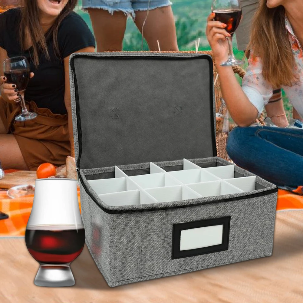 Oxford Fabric Whiskey Glass Storage Container with 12 Compartments and Secure Double Chain Closure for Transit