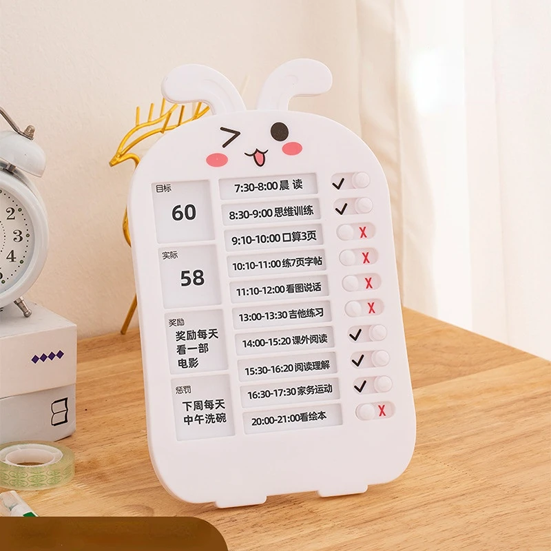 Cute Rabbit Memo Checklist Board Children Self-discipline Punch Card Wall Hanging Reusable Checklist Holiday Schedule Memo Board