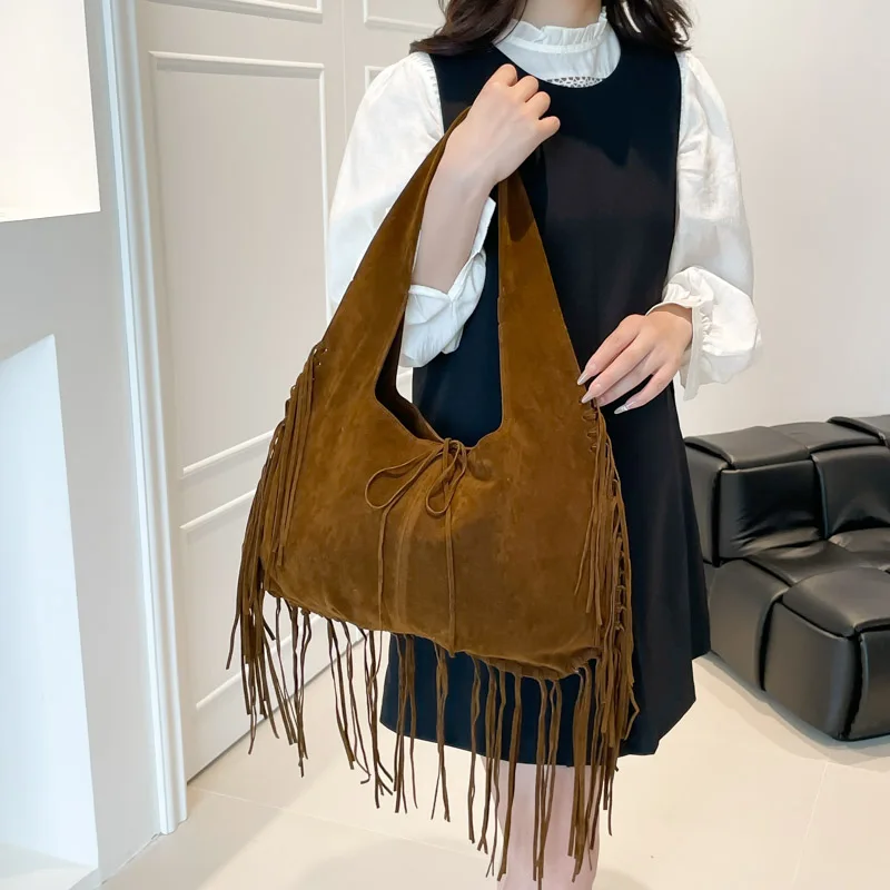 

Design High-capacity Frosted Leather Shoulder Bags for Women 2025 New Tassels Underarm Bag Females ​Handbags and Purses