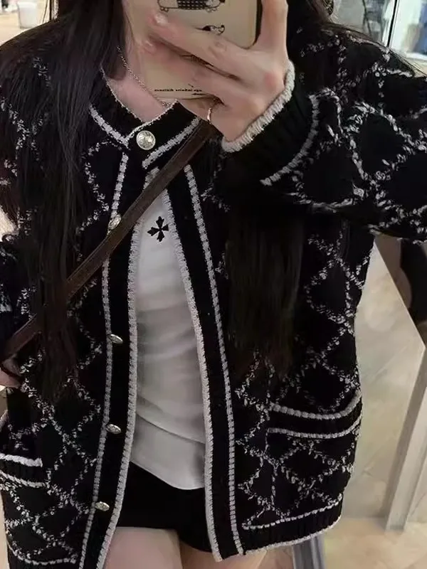 

Легкий вязаный кардиган Ele, женский свободный свитер с ромбовидным узором, весна-осень, новинка Sle Faion Commute Sle