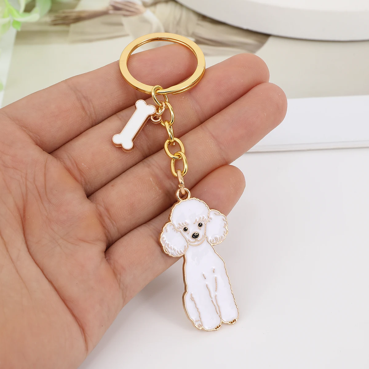 1PCS Metal Teddy Poodle Cute Dog Keychain Pendant For Bag Women Men charm Love Jewelry gifts Car keyring