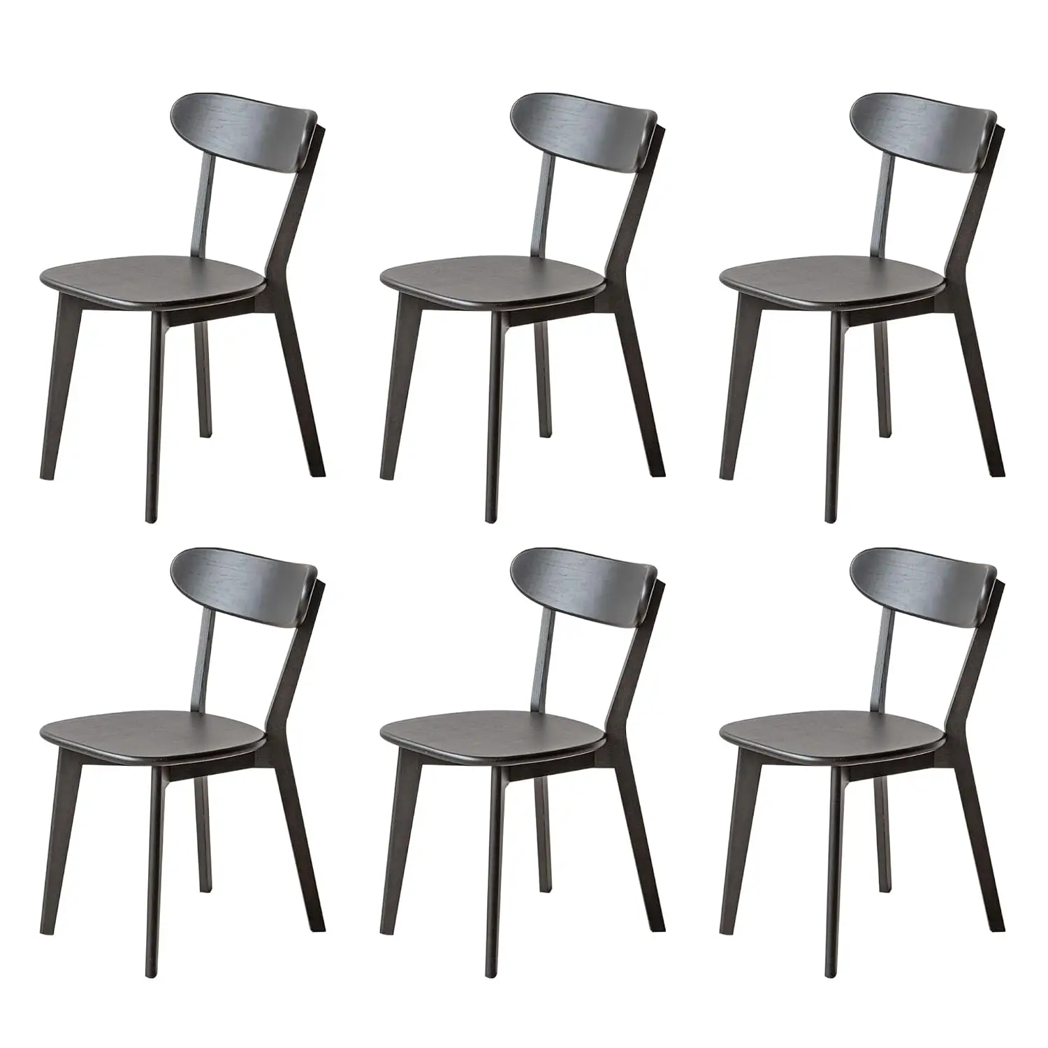 Oak Solid Wood Dining Chair Curved Backrest Modern Kitchen & Living Room Furniture Black 6 Pack, Customized