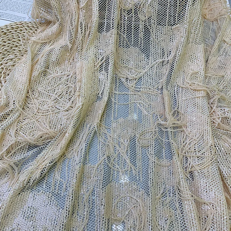 Mistlace Shiny Sequin Fringe Fabric, Luxury Giltter Beaded Embroidered Textile Sparkly for Evening Gown,DIY Craft Material ML301