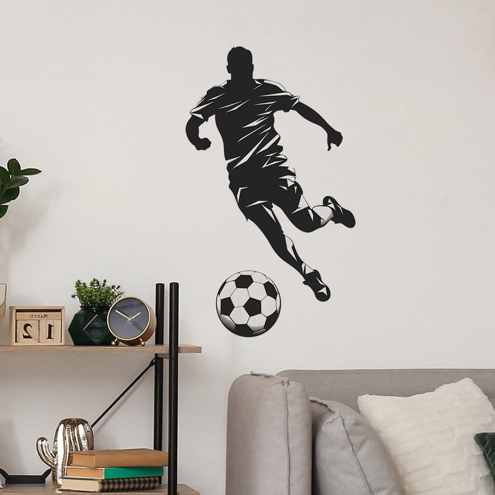 1. Soccer Player Silhouette Wall Decal Football Player With Ball Vinyl Sticker For Boys Bedroom Sports Room Home Wall Decor