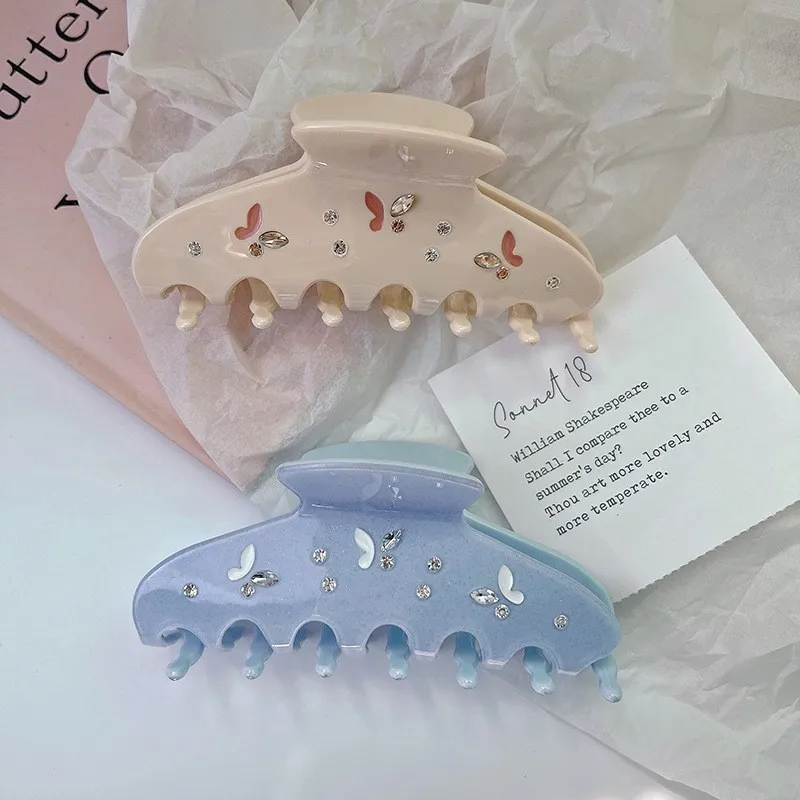 Muweordy, nueva pinza para el pelo de mariposa con diamantes de agua, pinza de acetato, pinza para el pelo de cangrejo colorida, accesorios para el